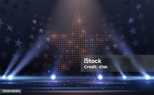 istock Blue and gold lights stage with stars 1340448354