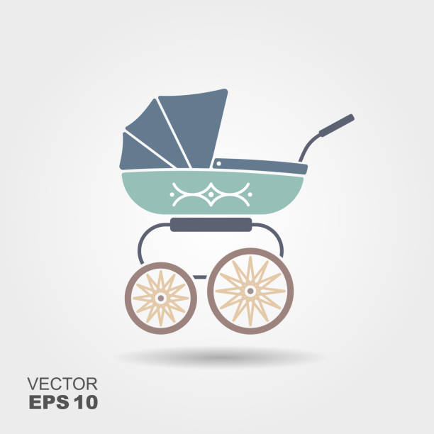 Blue baby pram icon Blue baby pram icon. Vector flat illustration baby carriage stock illustrations