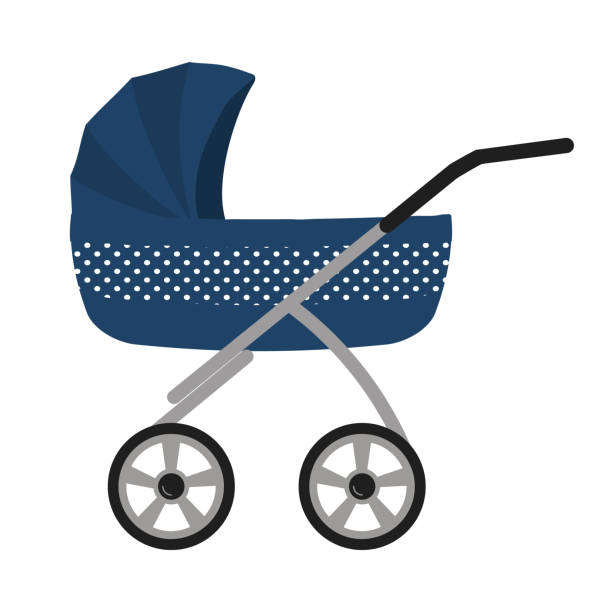 Blue baby stroller, isolated on a white background Blue baby stroller, isolated on a white background. Vector illustration. baby carriage stock illustrations