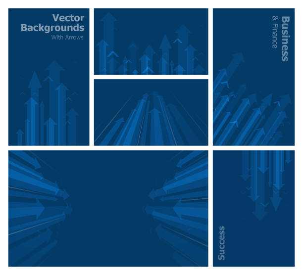 Blue Background Template Set With Arrows. Business and Finance Concept Vector Illustration. Dark Blue Business and Finance Concept Backgrounds Set. finance patterns stock illustrations