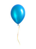 Vector blue balloon with yellow ribbon.