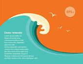 Big blue wave.Vector seascape illustration for design or text