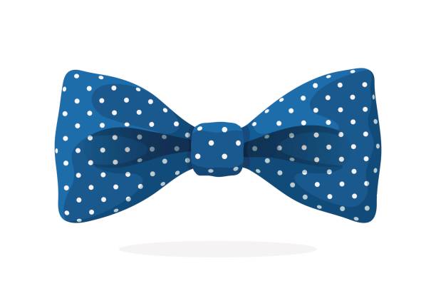 Blue bow tie with print a polka dots Blue bow tie with print a polka dots. Vector illustration in cartoon style. Vintage elegant bowtie. Men's clothing accessories. bow tie stock illustrations