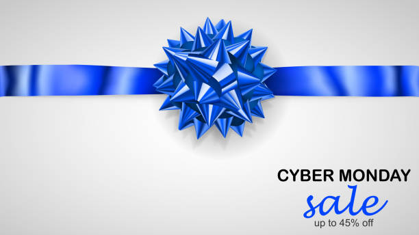 yatay şerit ve yazıt cyber pazartesi satılık mavi yay - blue monday stock illustrations