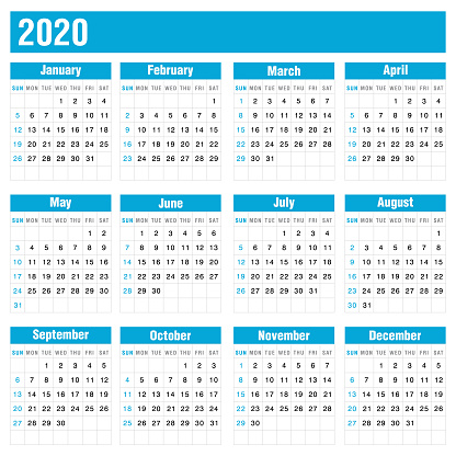 2020 Blue Calendar On White Background