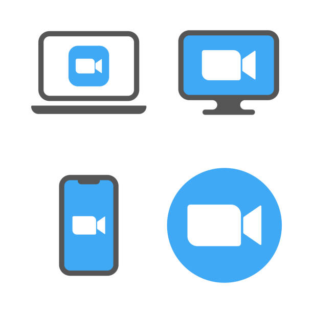 Blue camera icons - Live media streaming application for the phone, conference video calls. EPS 10 vector art illustration