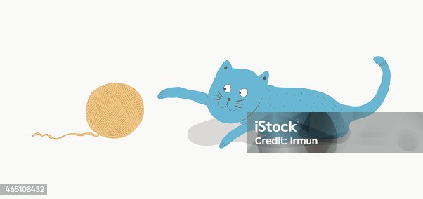 istock Blue cat playing with a ball of yarn, vector illustration 465108432