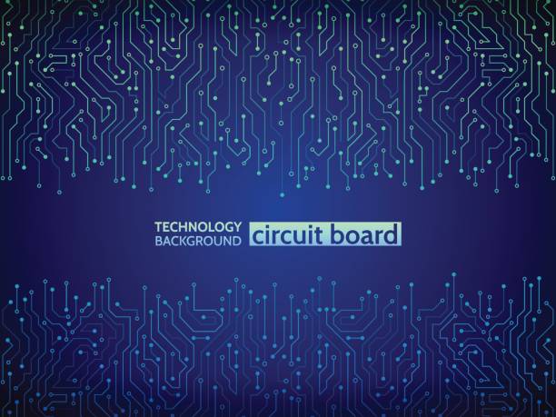 Blue circuit board vector illustration. High-tech technology background texture. Blue circuit board vector illustration. semiconductor illustrations stock illustrations
