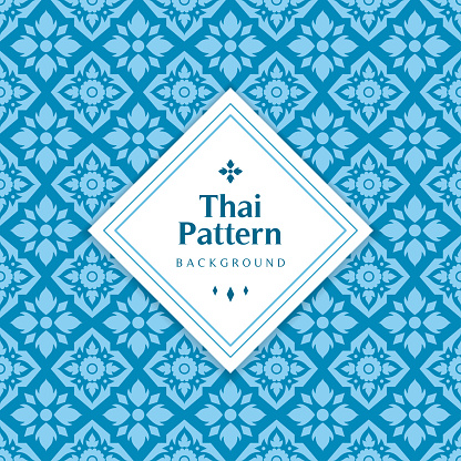 Blue classic Thai seamless pattern background vector illustration. Flat Lai Thai design