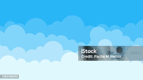istock Blue Cloud cartoon on top sky outdoor landscape background flat design vector 1282788290