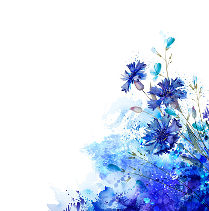 blue cornflowers by abstract elements