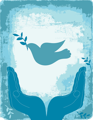 Blue Cupped Hands With Peace Dove