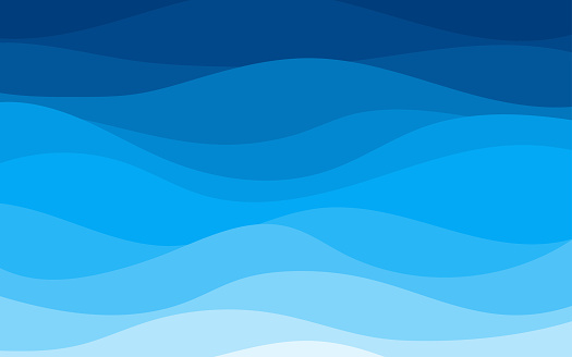 Blue curves and the waves of the sea range from soft to dark vector background flat design style