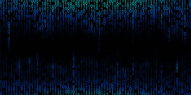 이진 코드 숫자의 파란색 사이버 배경입니다. - 컴퓨터 언어 stock illustrations
