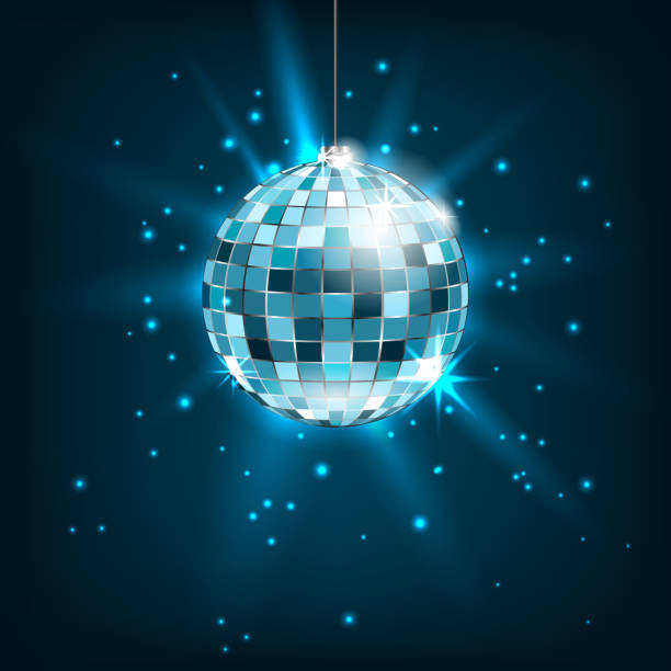 Blue Disco Ball with Light Rays. Glitter Shiny Background vector art illustration