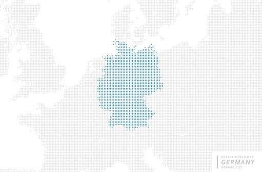A blue dot map centered on Germany.