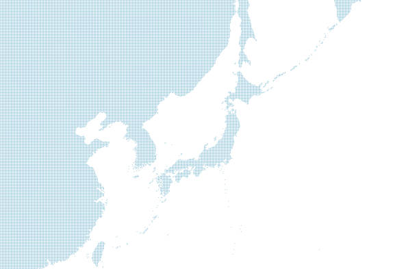 голубой пунктирной карте японии, в том числе соседних стран. небольшой размер. - north korea stock illustrations