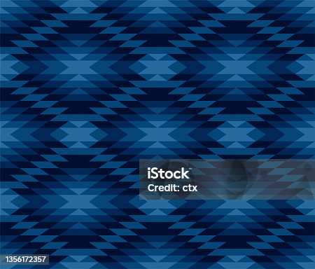 istock Blue ethnic pattern. Najaro pattern in blue. Geometric pattern. Vector seamless pattern 1356172357