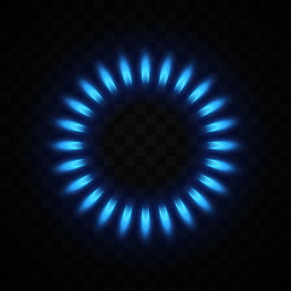 Blue flame of gas on transparent background