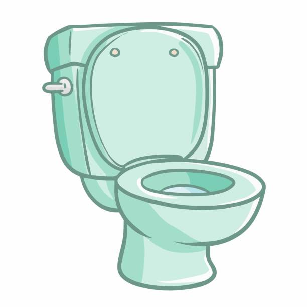 blue green clean toilet Funny and cute blue green clean toilet - vector bathroom drawings stock illustrations