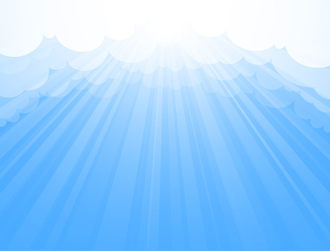 Blue abstract heaven shining light through clouds vector on blue background