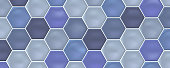 Blue hexagon mosaic ceramic tiles. Modern seamless pattern, hexagon mosaic tiles.