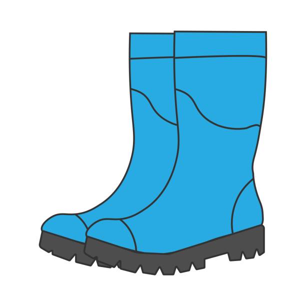 Blue high clean rubber boots. Blue high clean rubber boots.Gardening, autumn. Flat style. Isolated on a white background. construction worker safety checklist stock illustrations