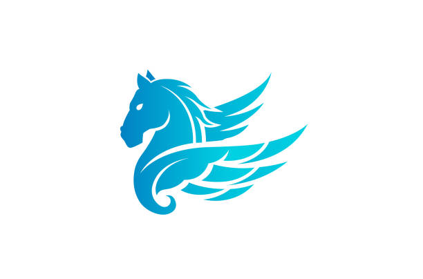 青い馬ペガサス ロゴ - 雄馬点のイラスト素材／クリップアート素材／マンガ素材／アイコン素材