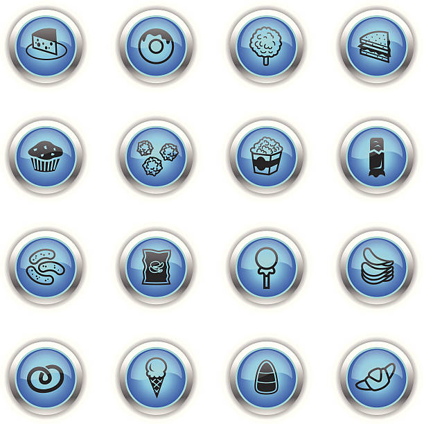 Blue Icons - Junk Food 16 icons representing different junk food related symbols. coffee cake stock illustrations
