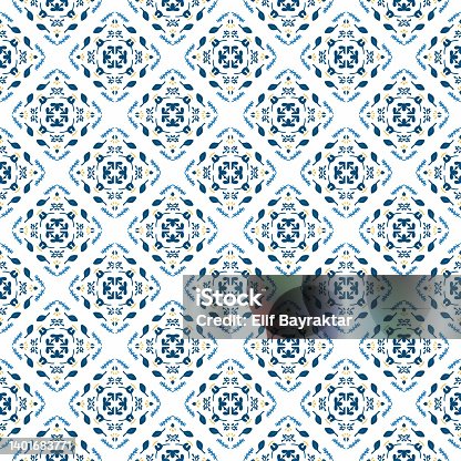 istock Blue, indigo seamless pattern. Moroccan vintage ornament as backgrounds, for fabric, wallpaper, textile, websites, home decor (pillows, towels, napkins), tableware 1401683771