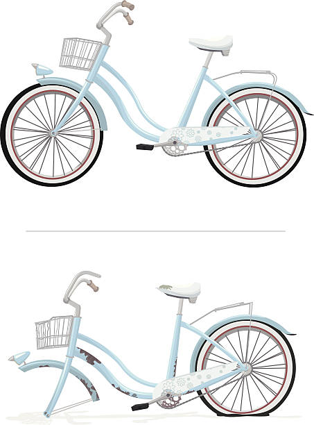 blue ladies bike new and old vector art illustration