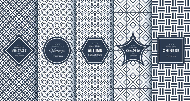 Blue line seamless patterns for universal background vector art illustration