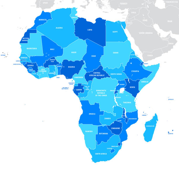ilustrações de stock, clip art, desenhos animados e ícones de blue map of africa with flag against white background - tanzania object