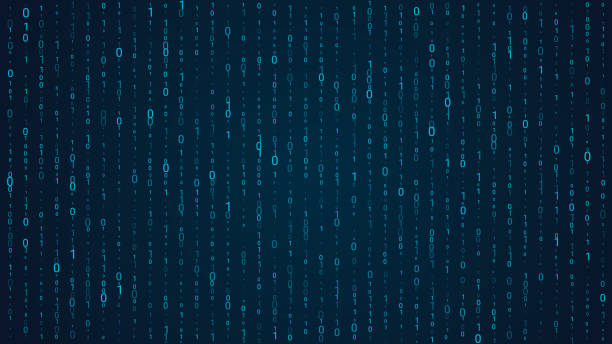 파란색 행렬 배경입니다. 복고풍 미래 스타일의 이진 번호 떨어지는, 프로그램 코드 이벤트에 대한 추상적 인 디지털 배경 화면, 해커톤, 사이버 일러스트. - cryptocurrency stock illustrations