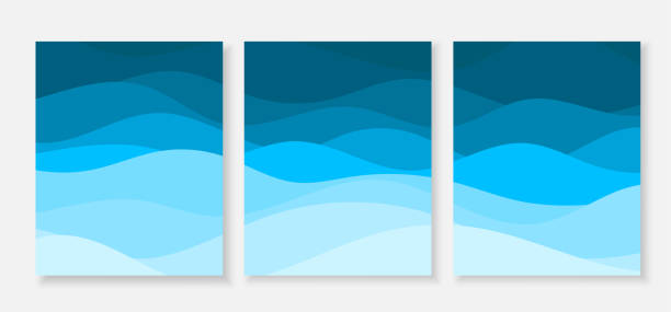 Blue ocean wave flowing curve banner collection set abstract background vector Blue ocean wave flowing curve banner collection set abstract background vector illustration. beach borders stock illustrations