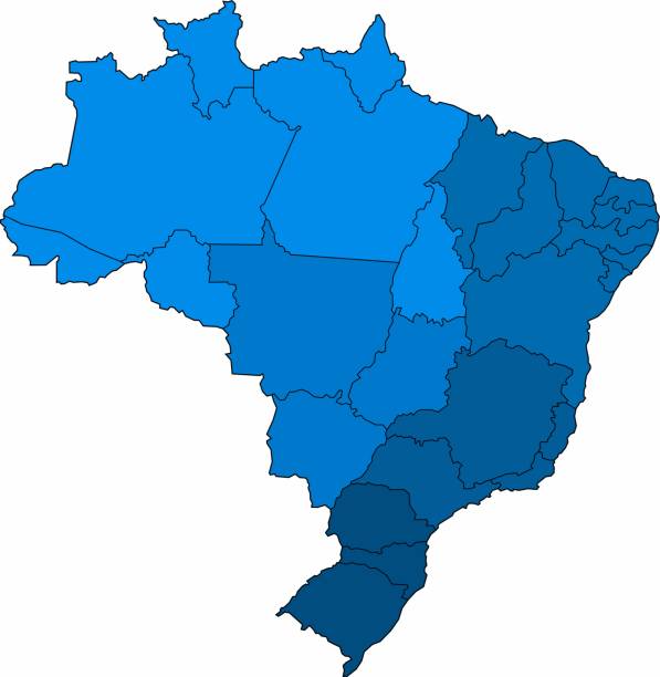 ilustrações, clipart, desenhos animados e ícones de mapa azul de brasil do esboço no fundo branco. ilustração do vetor. - map brazil