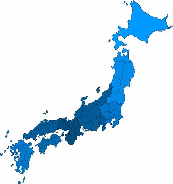 青い輪郭 日本地図を白い背景に表示します。ベクトルイラスト。 - 九州点のイラスト素材／クリップアート素材／マンガ素材／アイコン素材