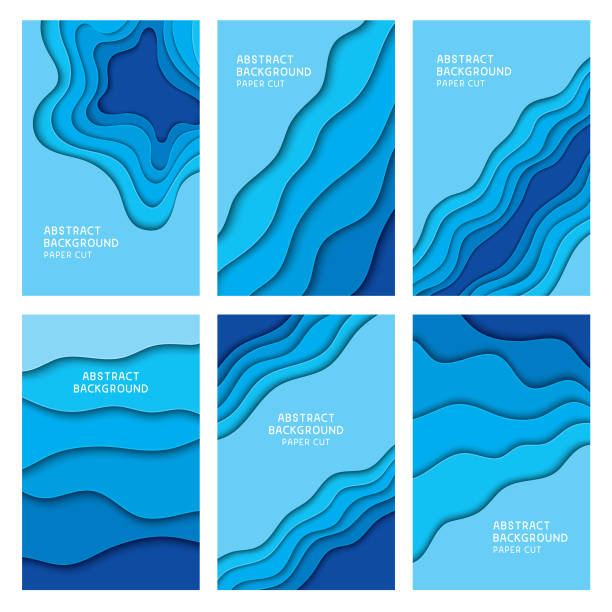 Blue paper cut backgrounds Editable set of vector illustrations on layers.  layered stock illustrations