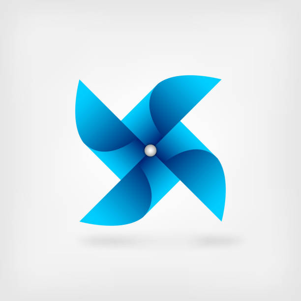 blau windrad symbol - windräder stock-grafiken, -clipart, -cartoons und -symbole