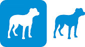 Vector illustration of two blue pit bull icons.