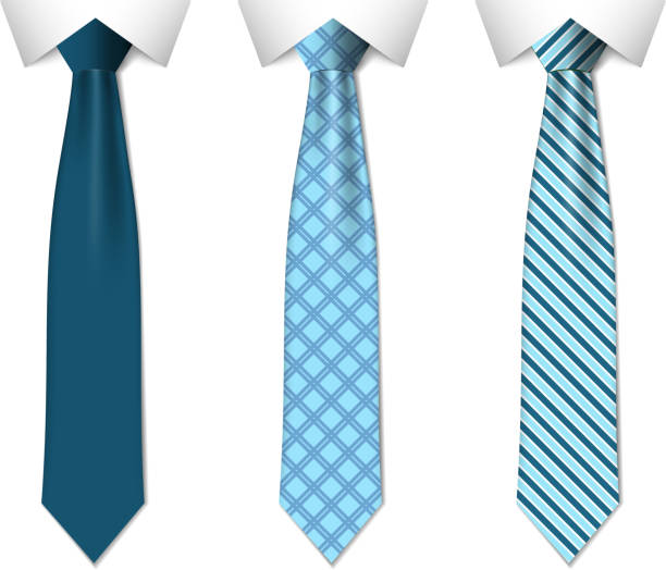 Blue plain and striped ties. Vector illustration Set different blue ties isolated on white background. Colored tie for men. Vector plain illustration eps10 necktie stock illustrations