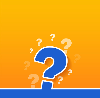Blue Question mark sign on orange background. background with place for text. FAQ sign.