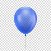 Blue realistic balloon. Blue ball isolated on a transparent background for designers and illustrators. Balloon as a vector illustration
