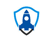 istock Blue rocket inside the shield 1280440758