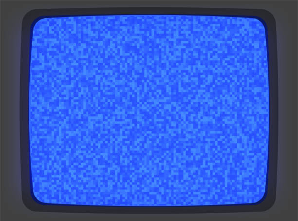 VHS Blue Screen Intro Vector VHS blue intro screen of a videotape player with noise flickering. Retro 80 s style vintage blue pixel art background. 90s television set stock illustrations