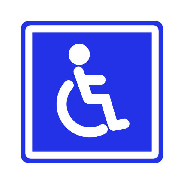 illustrations, cliparts, dessins animés et icônes de panneau bleu pour fauteuil roulant seulement. vecteur. - handicap
