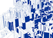 blue sketch style overlook modern city architecture poster