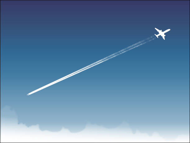 blue sky and flying boeing beautiful landscape of blue sky and flying boeing vapor trail stock illustrations