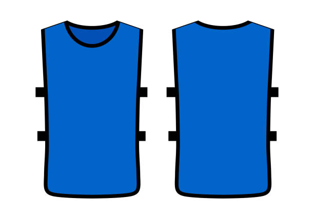 Blue Soccer Football Training Vest Template On White Backgroun Front and Back View waistcoat stock illustrations