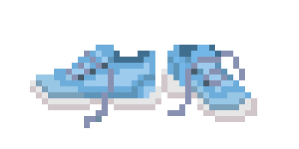 Lokomotif şafak cesur  Mavi Spor Ayakkabı Beyaz Arka Plan Üzerinde Izole Piksel Sanat Simge Eski  Okul 8 Bit Slot Makinesidir Piktogram Retro 80ler 90s Video Oyun Grafikler  Bir Çift Spor Ayakkabı Stok Vektör Sanatı &